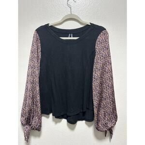 Anthropologie Maybelle Black Purple Floral Sleeve Women's Top Size Small